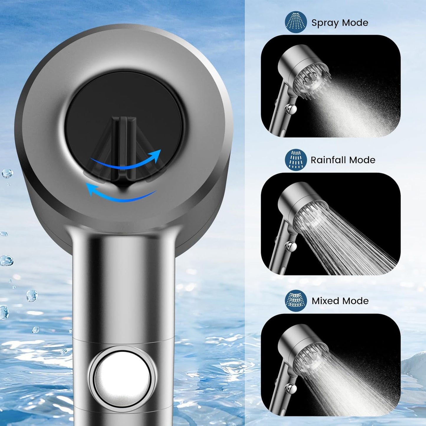 Cap de Duș cu Presiune Înaltă și Filtru Integrat – Jet Reglabil, Filtrare Anti-Calcar pentru O Piele Mai Curată și un Păr Mai Moale